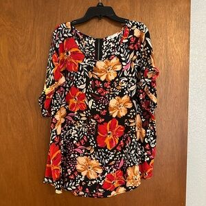 Maurices Floral Blouse - Black, Red, Orange
